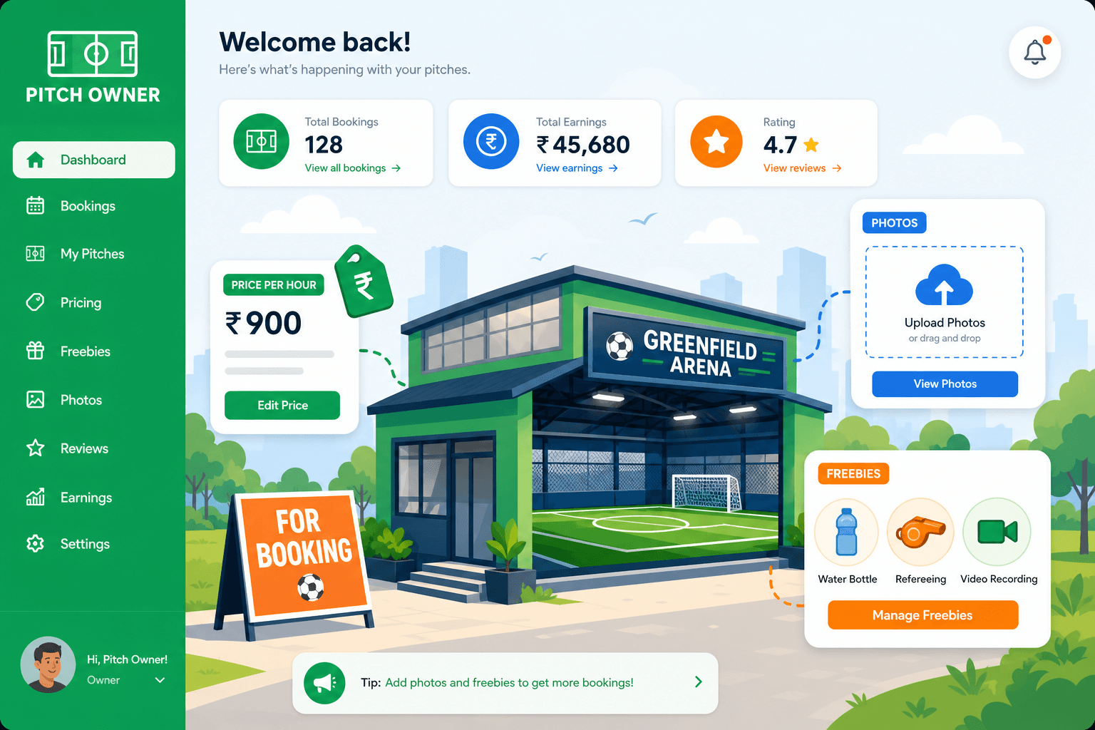 ProPitch owner dashboard